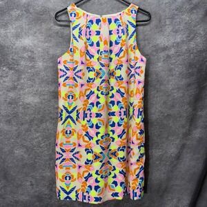 Mara Hoffman Aloha Mini Shift Dress Sz 8 Neon Geometric Kaleidoscope Tile Print
